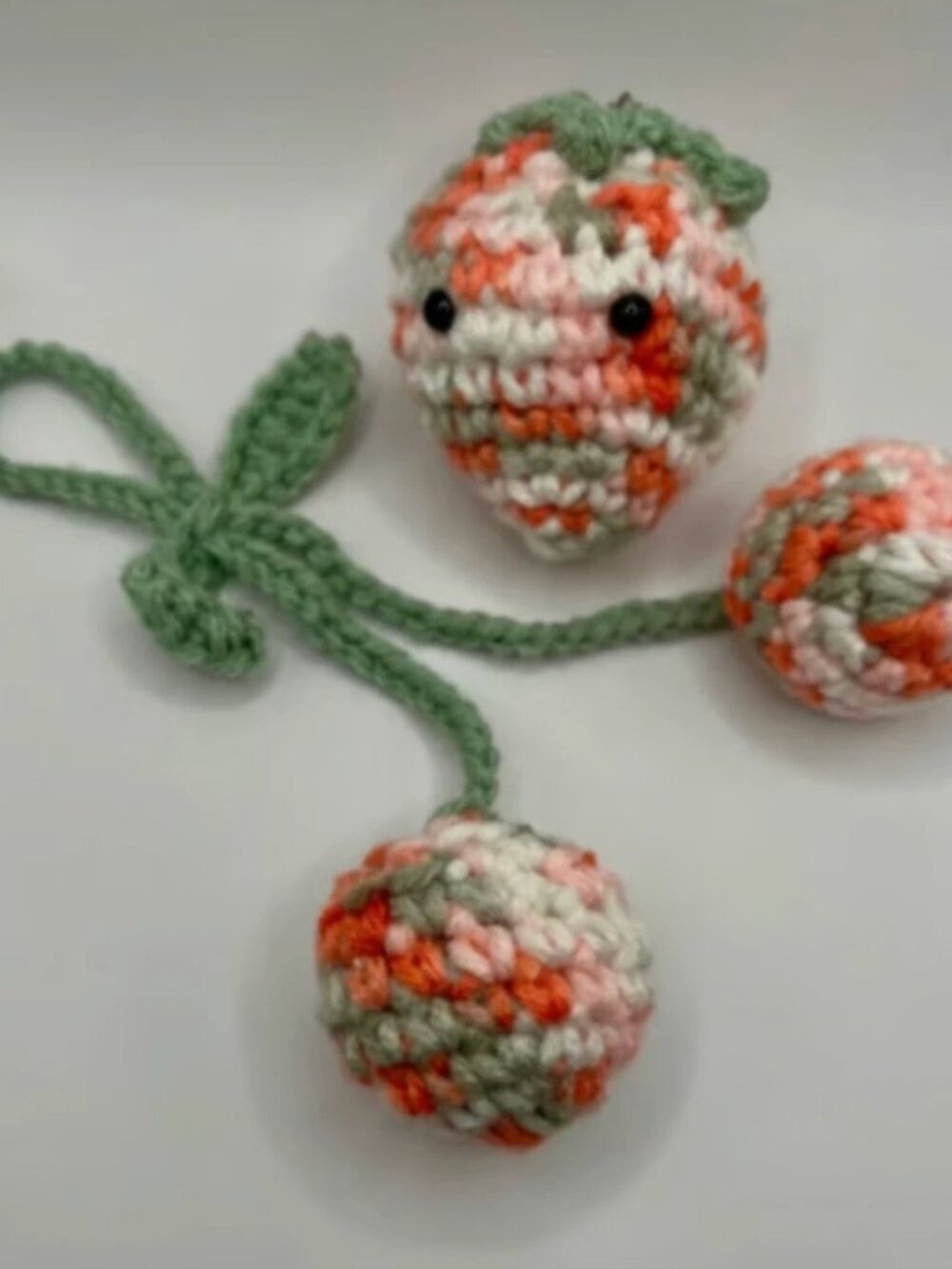 Handmade Crochet Strawberry Keychain & Cherry Bag Charm Set